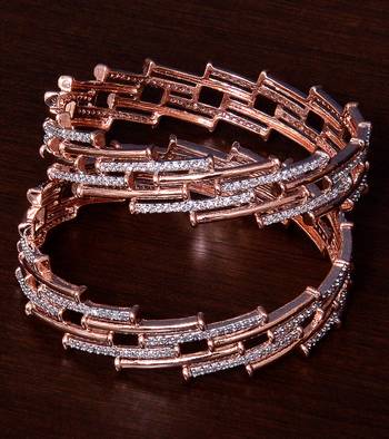 Rose Gold Plated AAA CZ Embellished American Diamond Bangles BD378 1