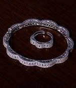 Rhodium Plated AAA CZ Embellished American Diamond Bracelet cum Ring BD382