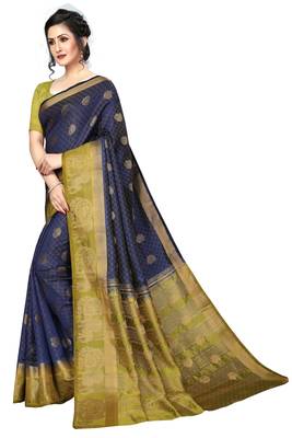 Blue woven tussar silk saree with blouse 1