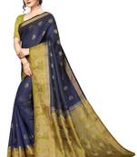 Blue woven tussar silk saree with blouse