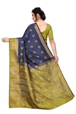 Blue woven tussar silk saree with blouse 2