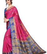 Pink woven tussar silk saree with blouse