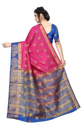 Pink woven tussar silk saree with blouse 2