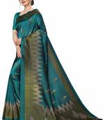 Dark Aqua Blue Printed Art Silk Saree With Blouse