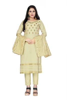 Beige Embroidered Cotton Salwar 1