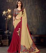 Beige printed chiffon saree with blouse