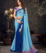 Blue printed chiffon saree with blouse