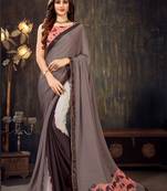 Brown printed chiffon saree with blouse