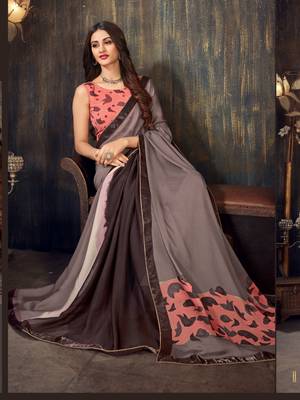Brown printed chiffon saree with blouse 2