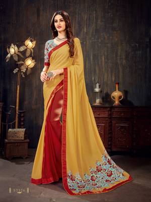 Beige printed chiffon saree with blouse 1