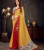 Beige printed chiffon saree with blouse