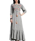Women's Grey Embroidered Maxi Length Dress in Western Style
