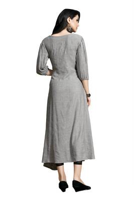 Women's Grey Embroidered Maxi Length Dress in Western Style 5