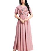Blissta Peach Embroidered Namo Slub Maxi Length Dress