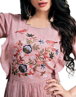 Blissta Peach Embroidered Namo Slub Maxi Length Dress 2