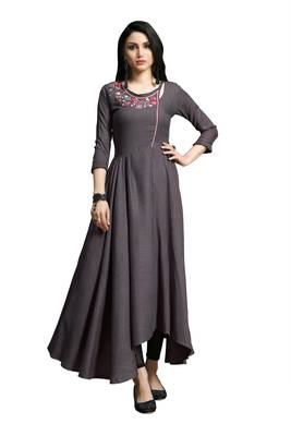 Blissta Dark Purple Embroidered Namo Slub Maxi Length Dress 1