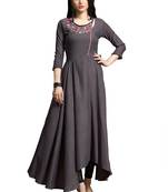 Blissta Dark Purple Embroidered Namo Slub Maxi Length Dress