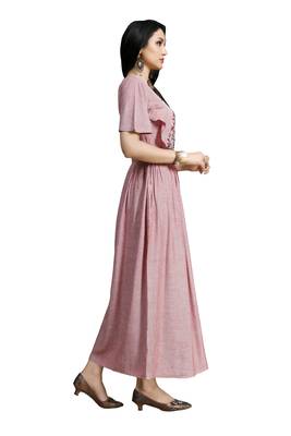 Blissta Peach Embroidered Namo Slub Maxi Length Dress 3