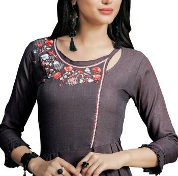 Blissta Dark Purple Embroidered Namo Slub Maxi Length Dress 2