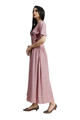 Blissta Peach Embroidered Namo Slub Maxi Length Dress 4