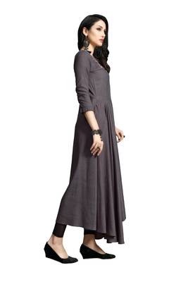 Blissta Dark Purple Embroidered Namo Slub Maxi Length Dress 3