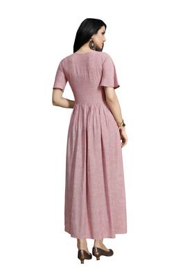 Blissta Peach Embroidered Namo Slub Maxi Length Dress 5