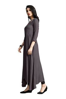 Blissta Dark Purple Embroidered Namo Slub Maxi Length Dress 4