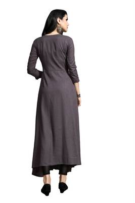 Blissta Dark Purple Embroidered Namo Slub Maxi Length Dress 5