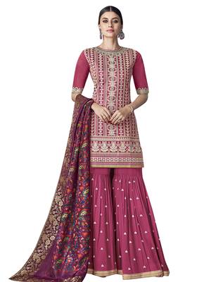 Magenta embroidered chanderi silk salwar 1