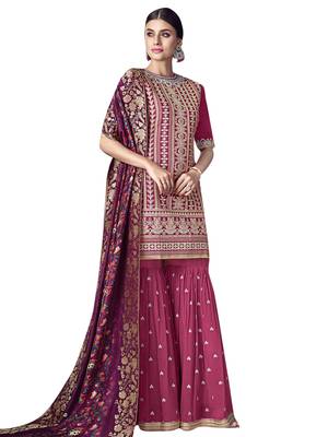 Magenta embroidered chanderi silk salwar 2