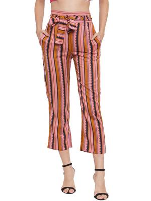 Red plain Rayon trousers 1