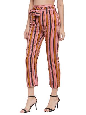 Red plain Rayon trousers 2
