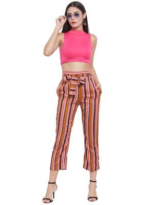 Red plain Rayon trousers 3