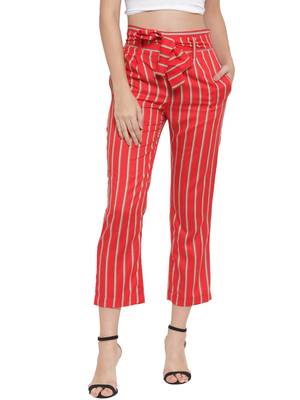 Red plain Rayon trousers 1