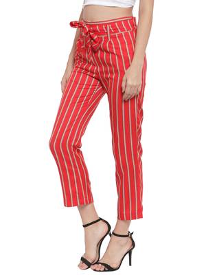 Red plain Rayon trousers 2