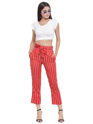 Red plain Rayon trousers 3