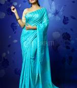 Sky Blue Blended Cotton Saree With Ghicha Pallu