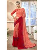 Peach printed chiffon saree with blouse
