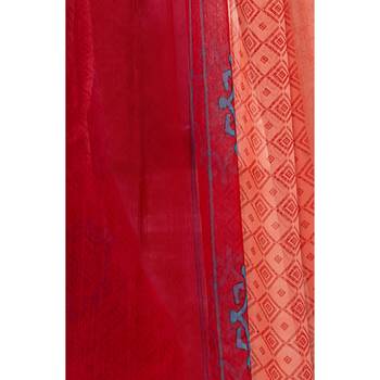 Peach printed chiffon saree with blouse 3