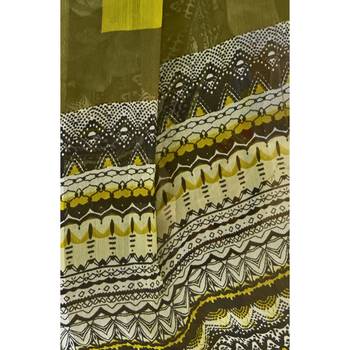 Lime printed chiffon saree with blouse 3