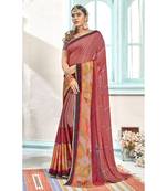 Pink printed chiffon saree with blouse
