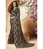 Navy blue printed chiffon saree with blouse
