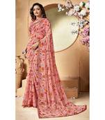 Peach printed chiffon saree with blouse