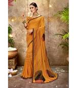 Orange printed georgette saree with blouse