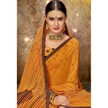 Orange printed georgette saree with blouse 2