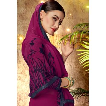 Pink printed georgette saree with blouse 2