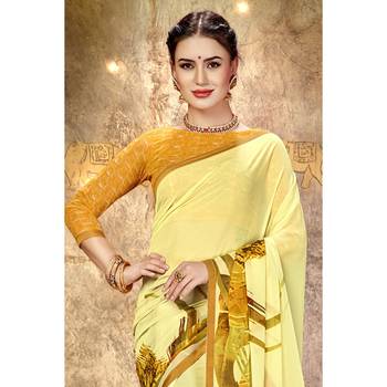 Cream printed georgette saree with blouse 2