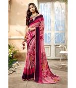 Pink printed georgette saree with blouse