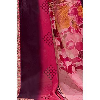 Pink printed georgette saree with blouse 3