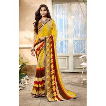 Yellow printed georgette saree with blouse 1